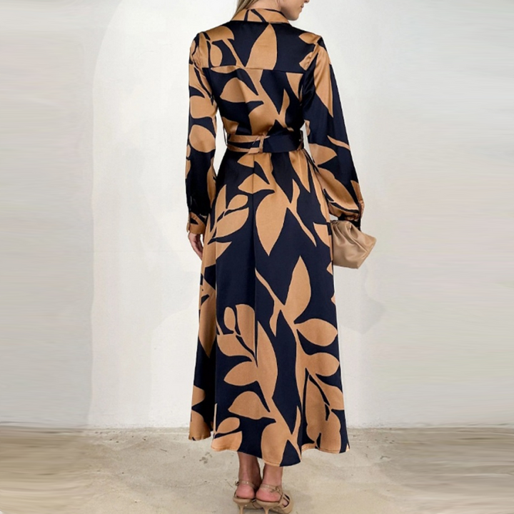 Women’s Printed Linen Button-Front Maxi Shirt Dress