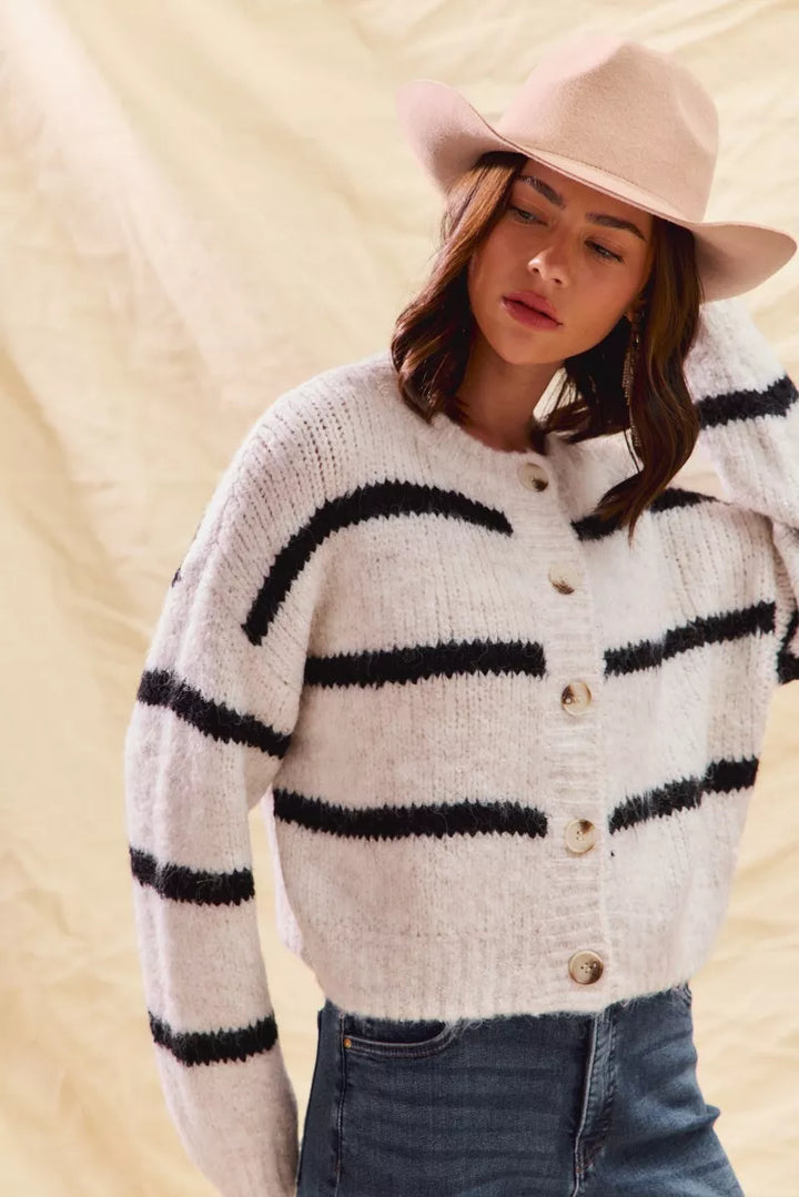 Polly | Women's Striped Button-Down Winter Cardigan