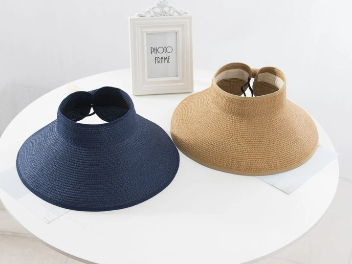 Women's Straw Sun Visor Wide Brim Foldable Roll Up Hat