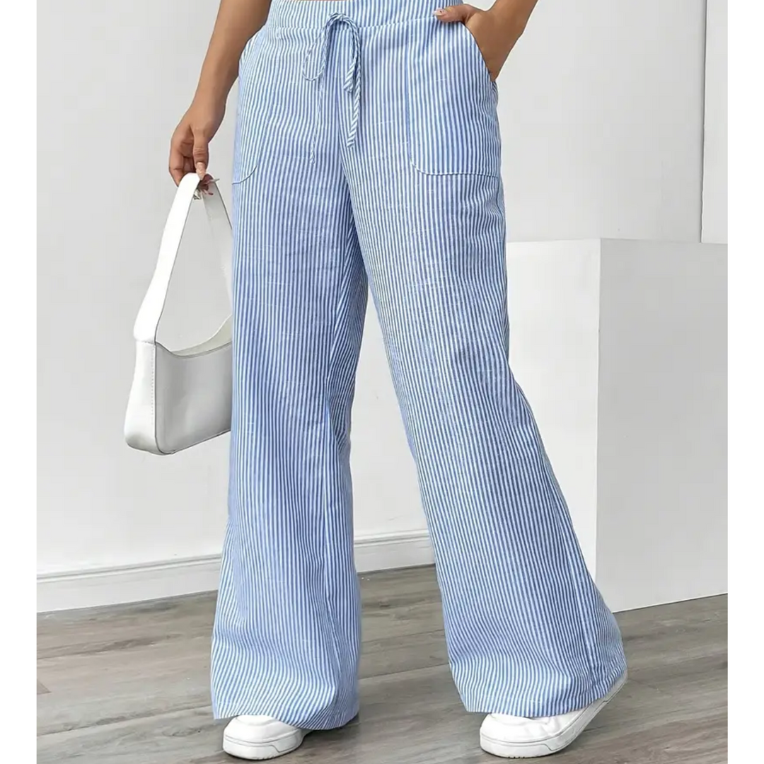 Amber | Women's Striped Wide-Leg Pants with Pockets