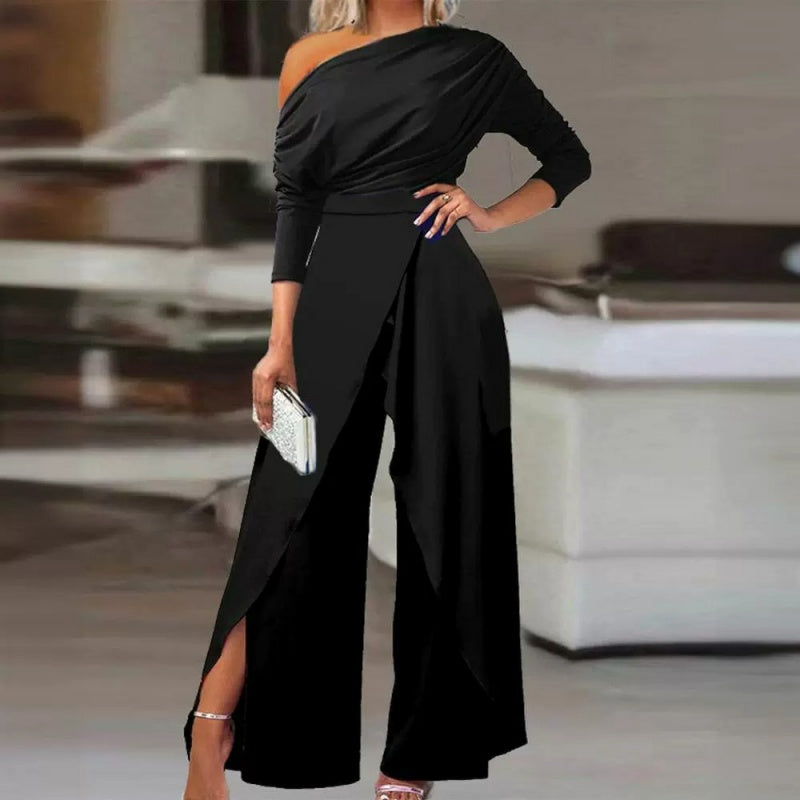Women's One-Shoulder Wide-Leg Linen Jumpsuit