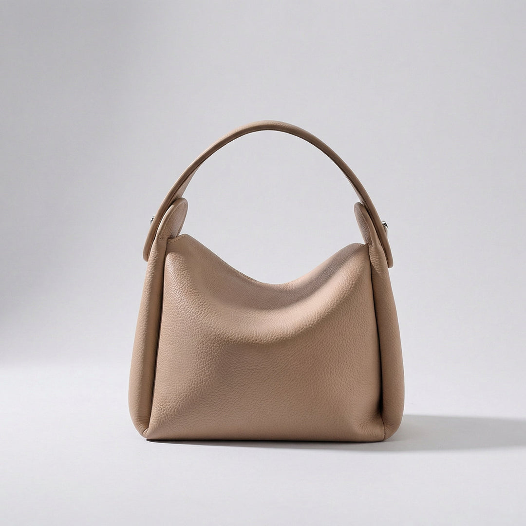Women's Leather Shoulder Bag – Curved Handle Structured Tote