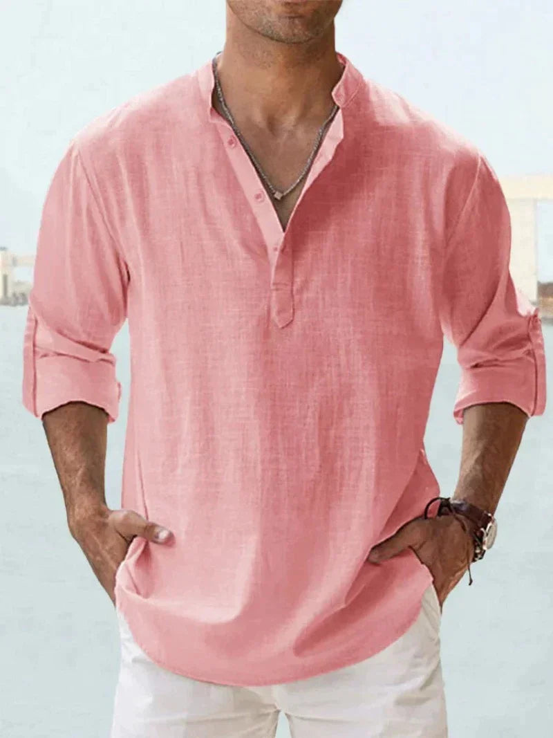 Men's Linen Shirt Relaxed Fit Breathable Beach Leisure Top