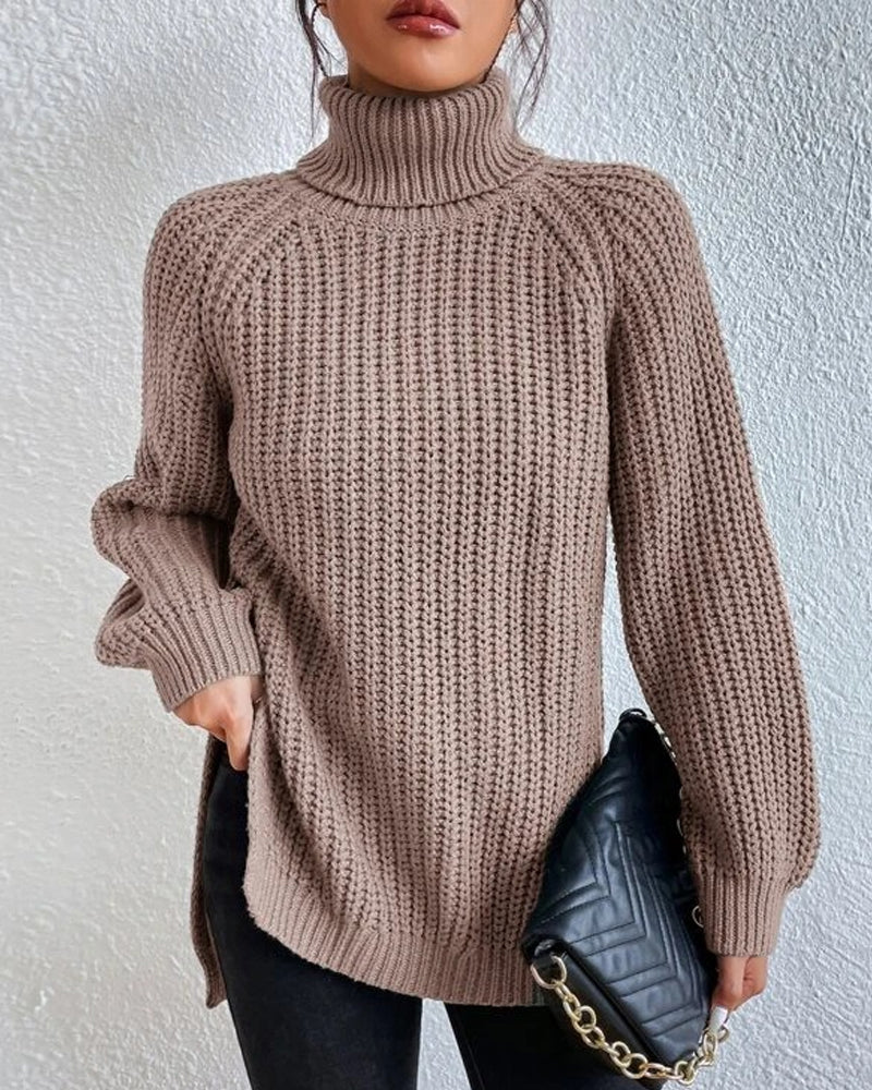 Classic Ribbed Turtleneck Knit Sweater for Women