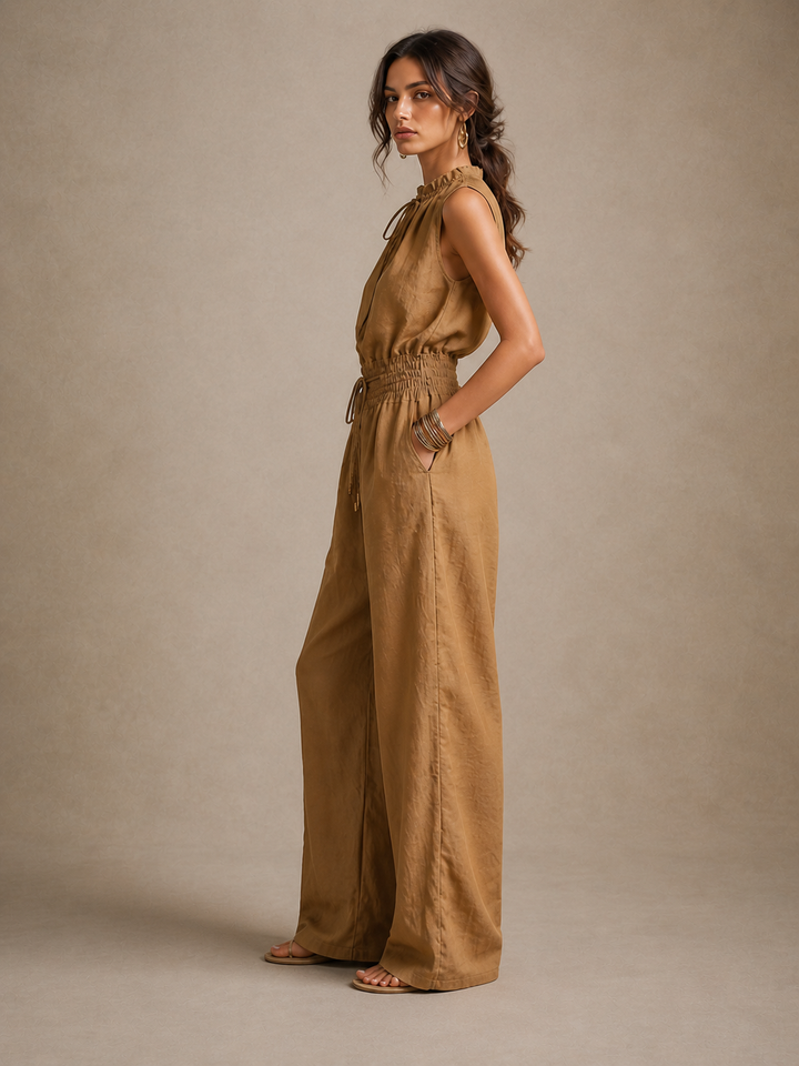 Women Linen Jumpsuit Wide Leg Sleeveless Romper