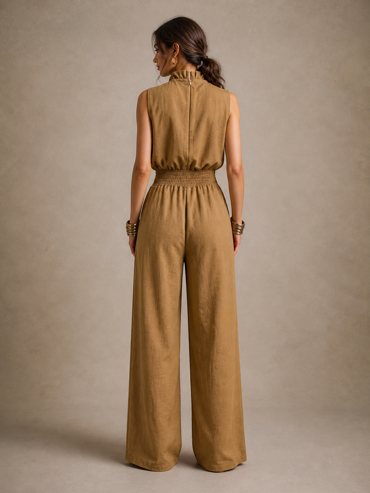 Women Linen Jumpsuit Wide Leg Sleeveless Romper
