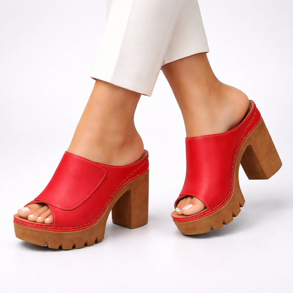 Women’s Leather Platform Block-Heel Mule Sandals