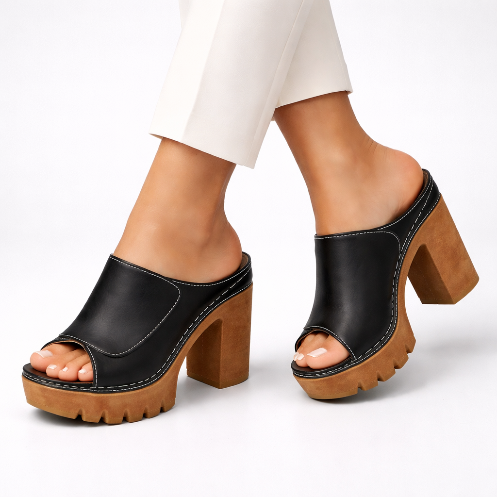 Women's Leather Platform Mule Sandals