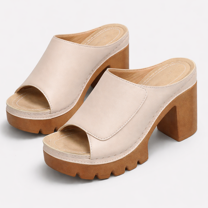 Women’s Leather Platform Block-Heel Mule Sandals