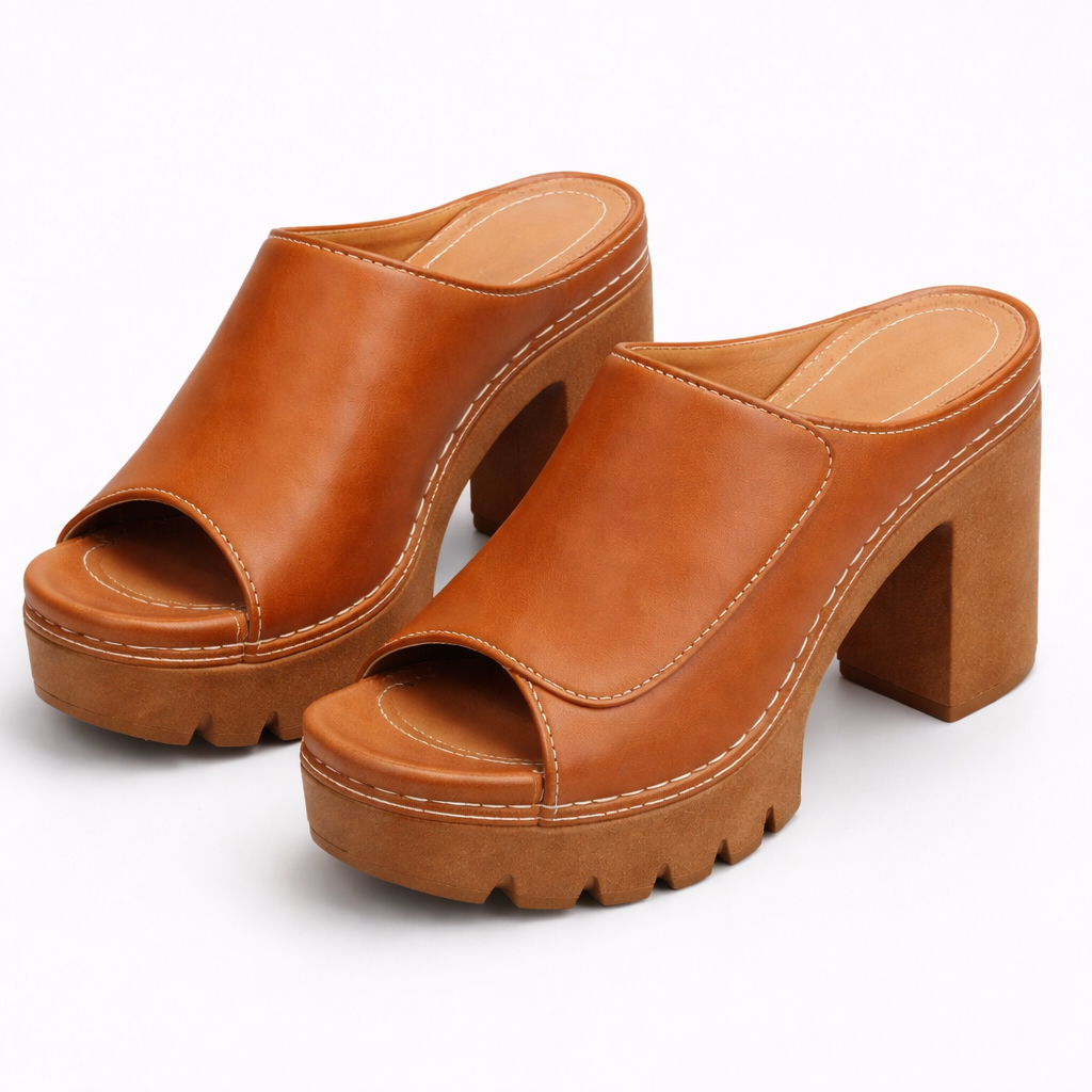Women’s Leather Platform Block-Heel Mule Sandals