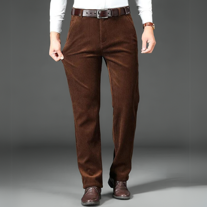 Men's Fleece Lined Corduroy Trousers Business Casual Straight Leg Pants