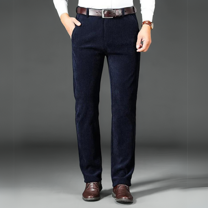Men's Fleece Lined Corduroy Trousers Business Casual Straight Leg Pants