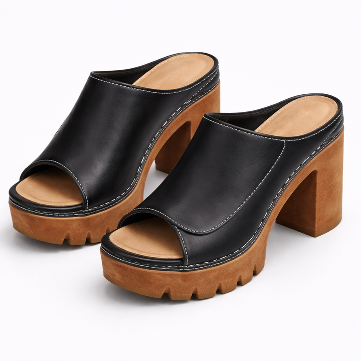 Women’s Leather Platform Block-Heel Mule Sandals