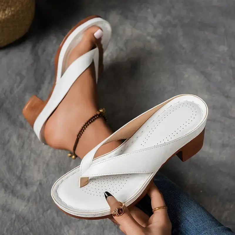 Women's Leather Orthopedic Platform Sandals Heel Flip Flops