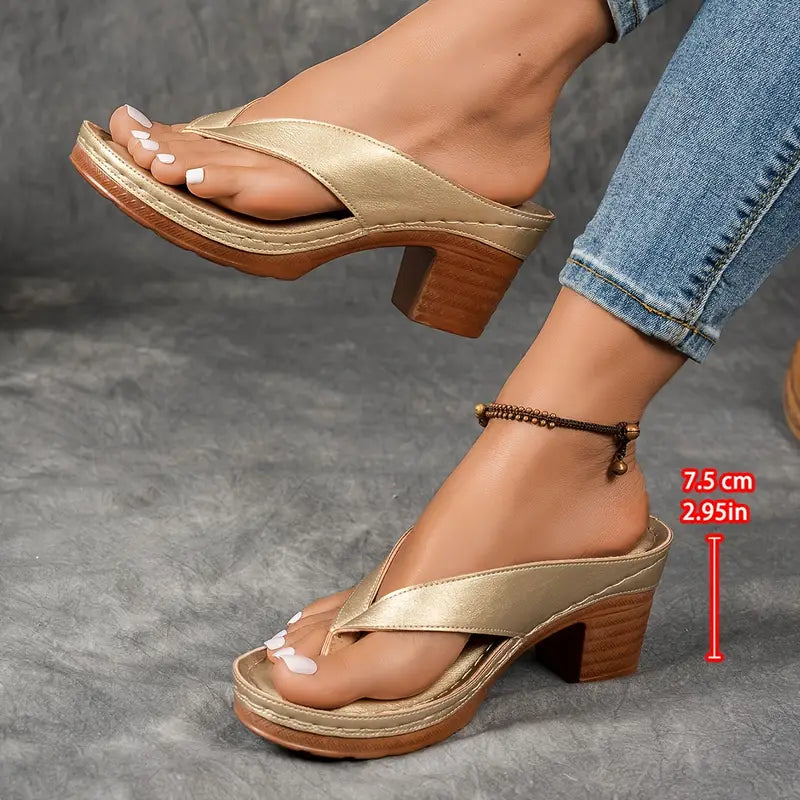 Women's Leather Platform Flip Flop Sandals Orthopedic Heel Slipper