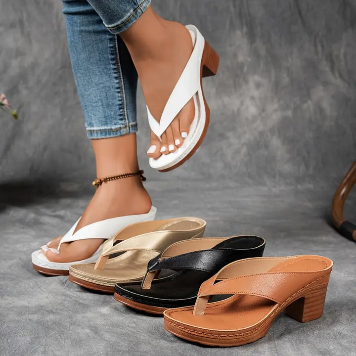 Women's Leather Orthopedic Platform Sandals Heel Flip Flops