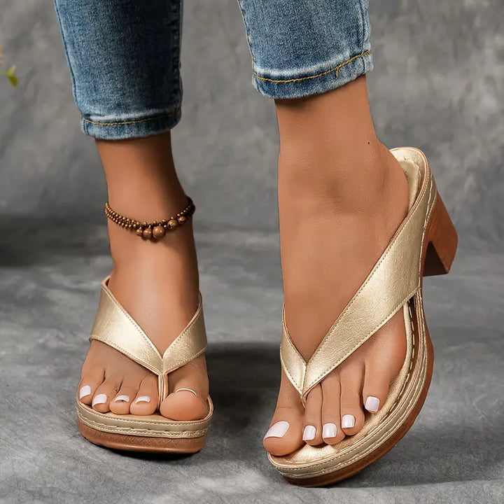 Women's Leather Platform Flip Flop Sandals Orthopedic Heel Slipper