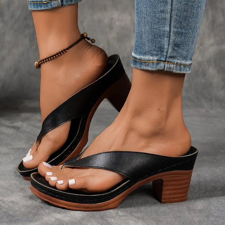 Women's Leather Orthopedic Platform Sandals Heel Flip Flops