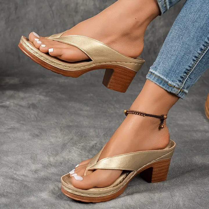 Women's Leather Orthopedic Platform Sandals Heel Flip Flops