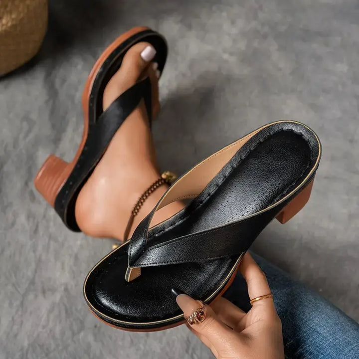 Women's Leather Platform Flip Flop Sandals Orthopedic Heel Slipper