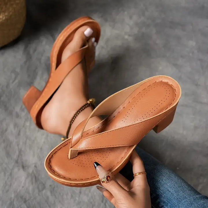 Women's Leather Orthopedic Platform Sandals Heel Flip Flops
