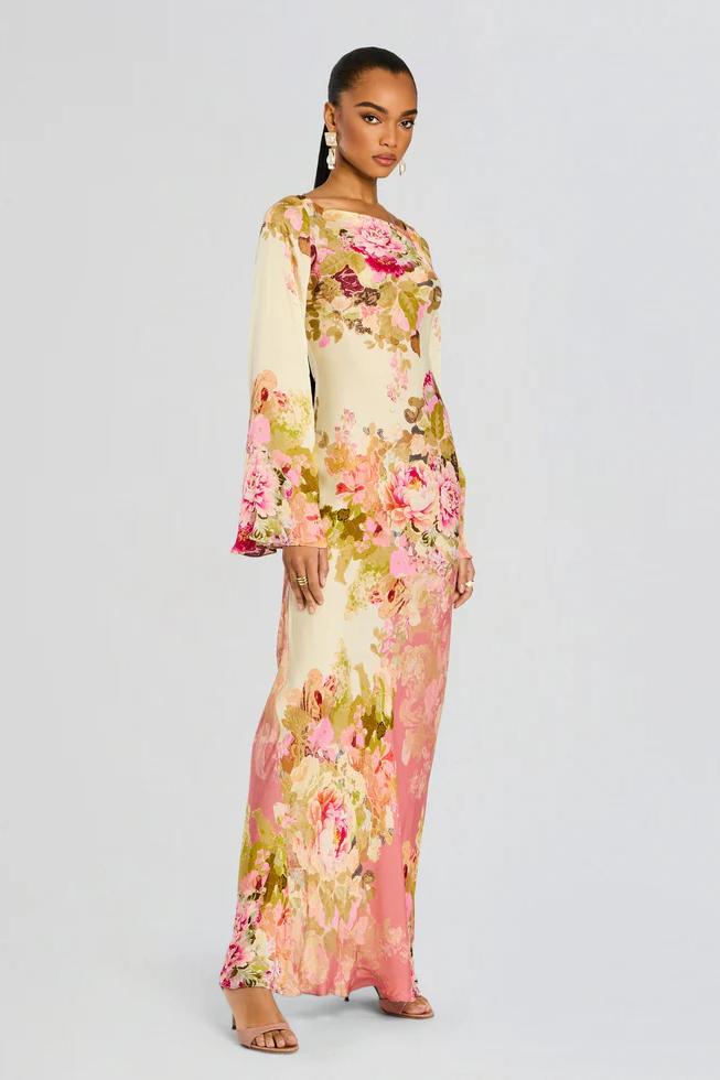 Floral Bell Sleeve Evening Grown