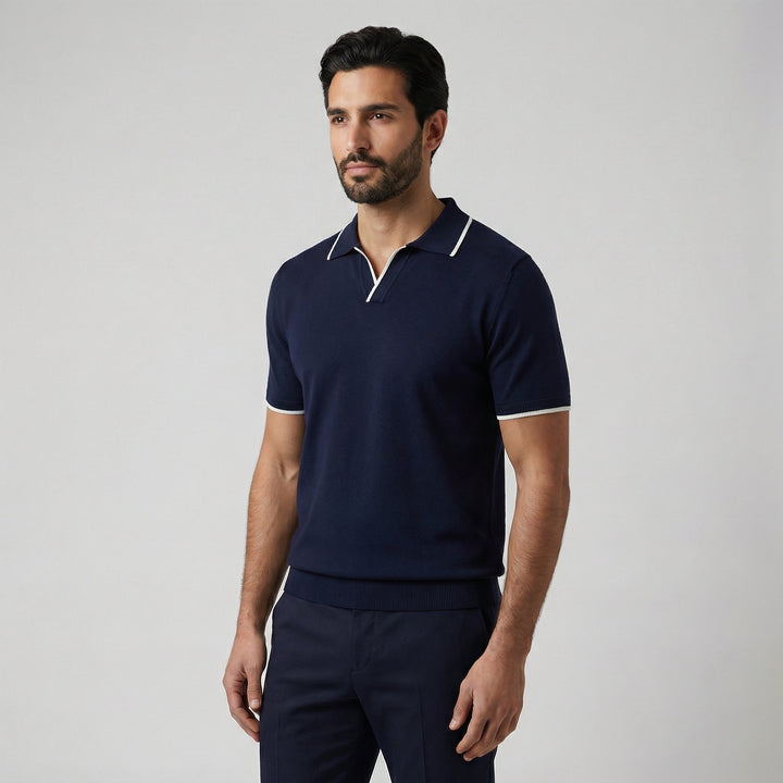 Men's Slim Fit Merino Wool Knit Open Collar Polo Shirt