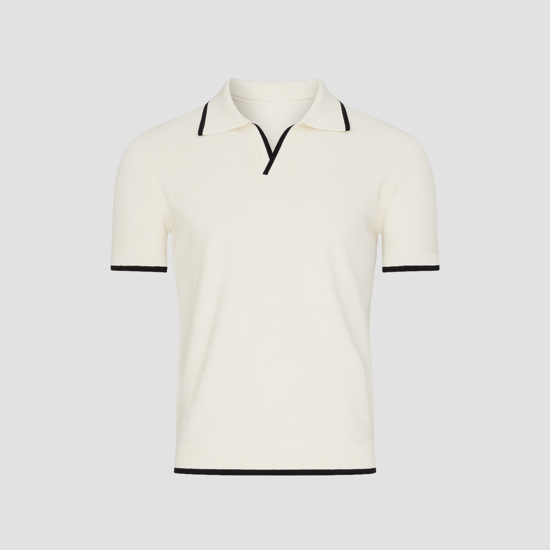 Men's Slim Fit Merino Wool Knit Open Collar Polo Shirt