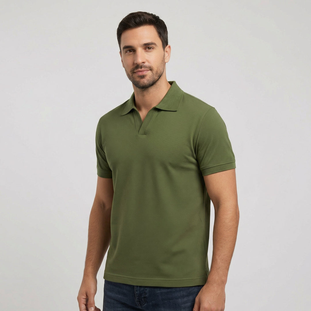 Men's Slim Fit Merino Wool Knit Johnny Collar Polo Shirt