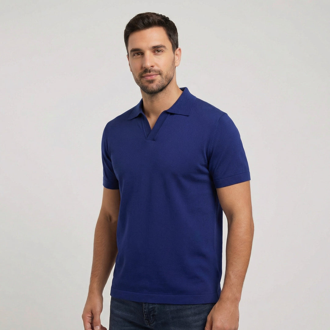 Men's Slim Fit Merino Wool Knit Johnny Collar Polo Shirt