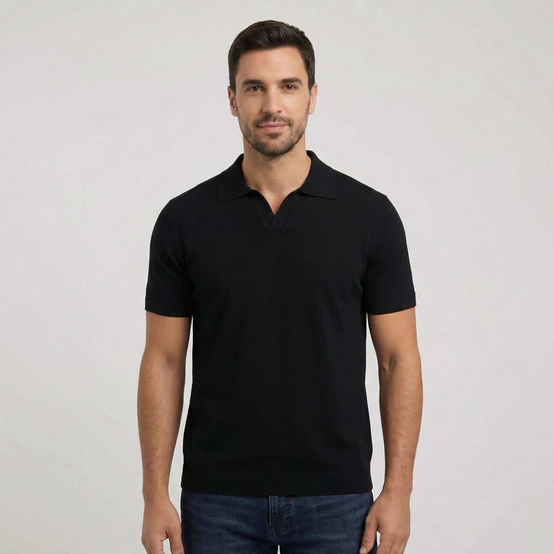 Men's Slim Fit Merino Wool Knit Johnny Collar Polo Shirt