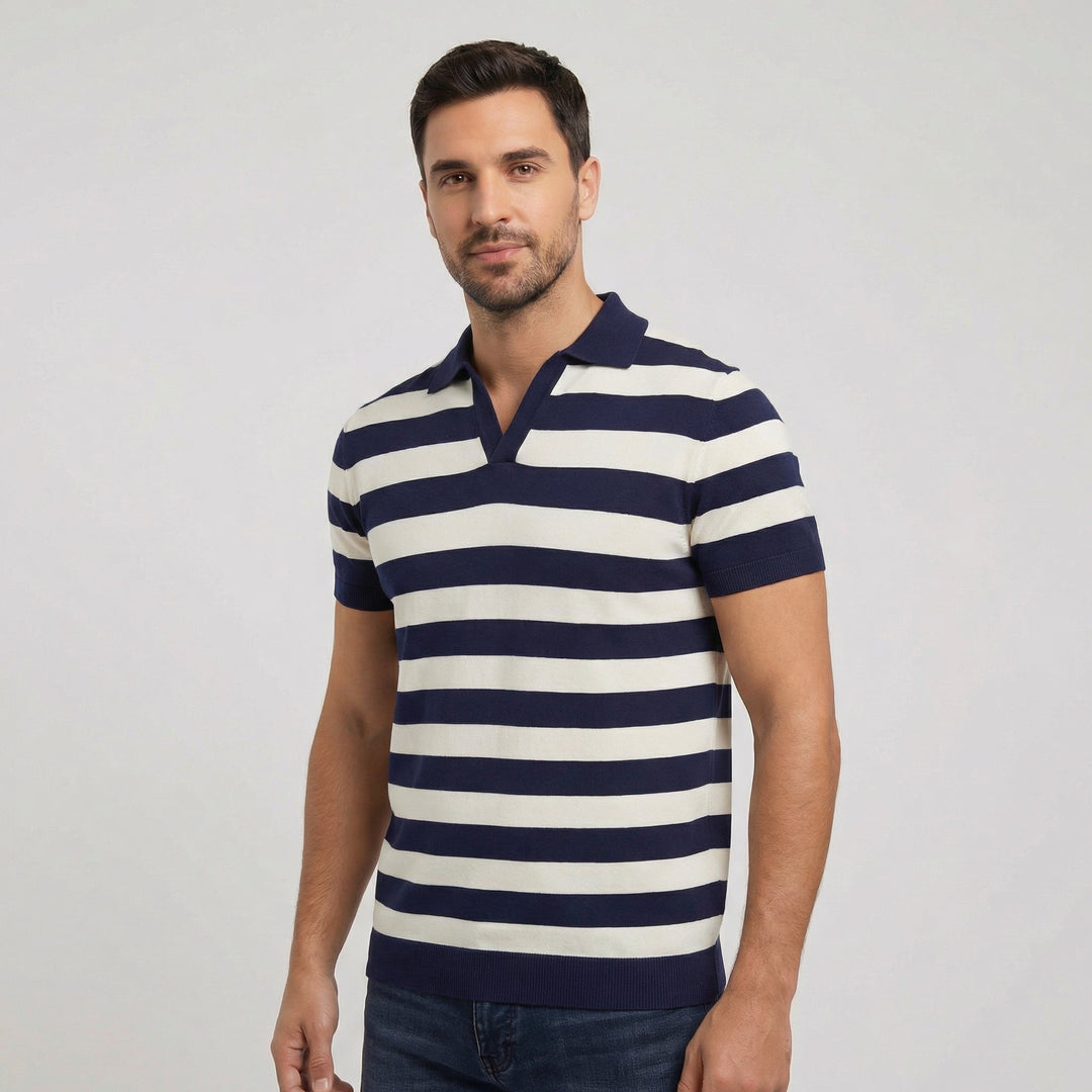 Men's Slim Fit Merino Wool Knit Johnny Collar Polo Shirt