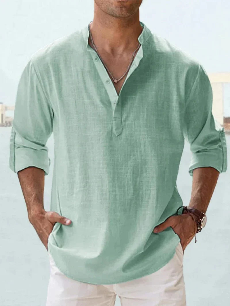 Men's Linen Shirt Relaxed Fit Breathable Beach Leisure Top