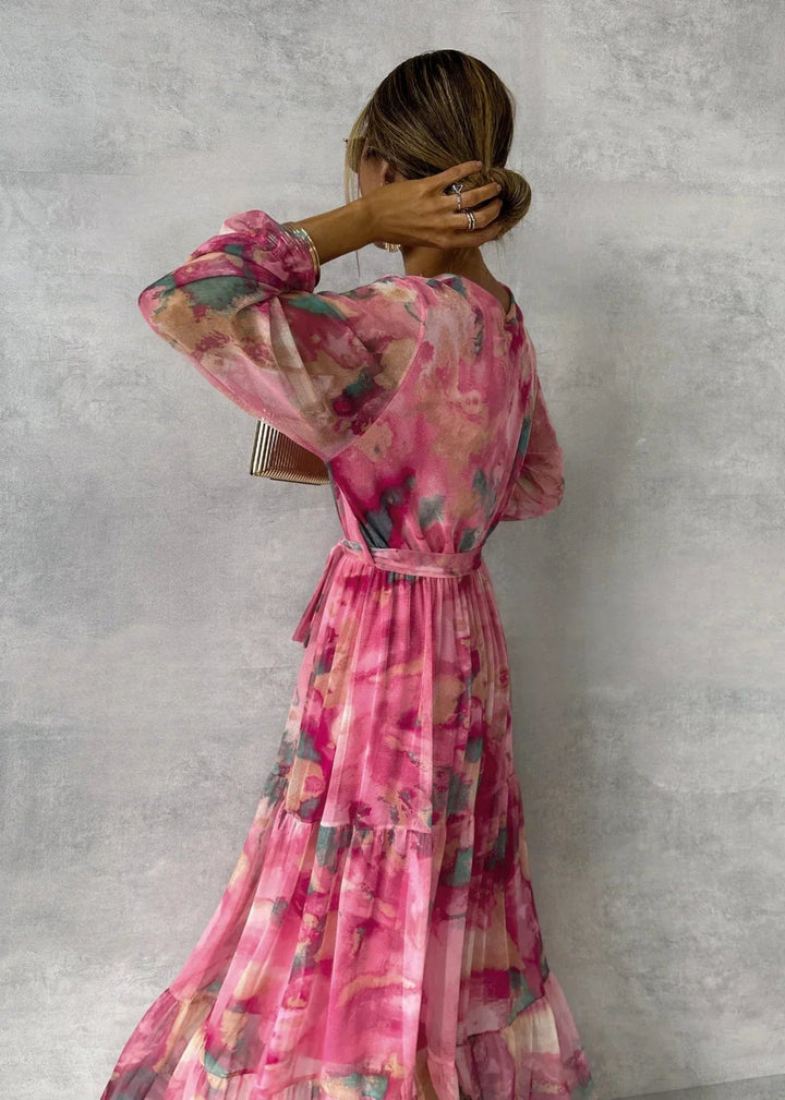 Floral Print Maxi Summer Dress | Long Sleeves