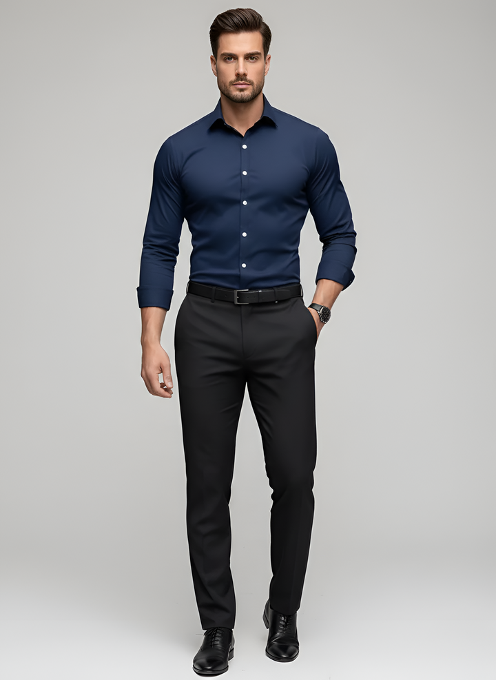 Men's Slim Fit Wool Mix Dress Shirt Long Sleeve Formal Business Top