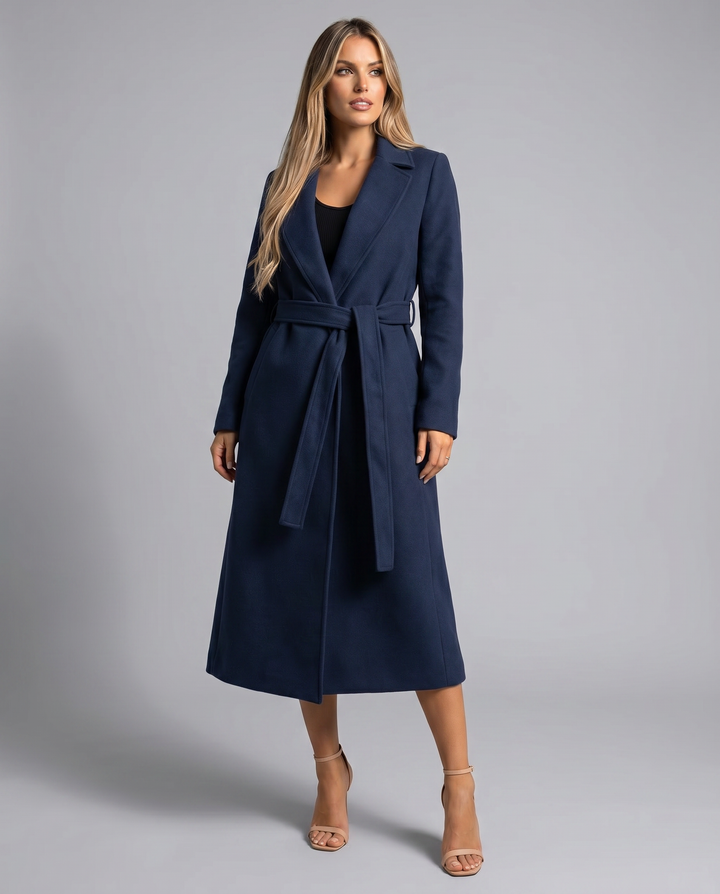 Women's Belted Wool-Blend Trench Coat — Elegant Long Winter Lapel Overcoat