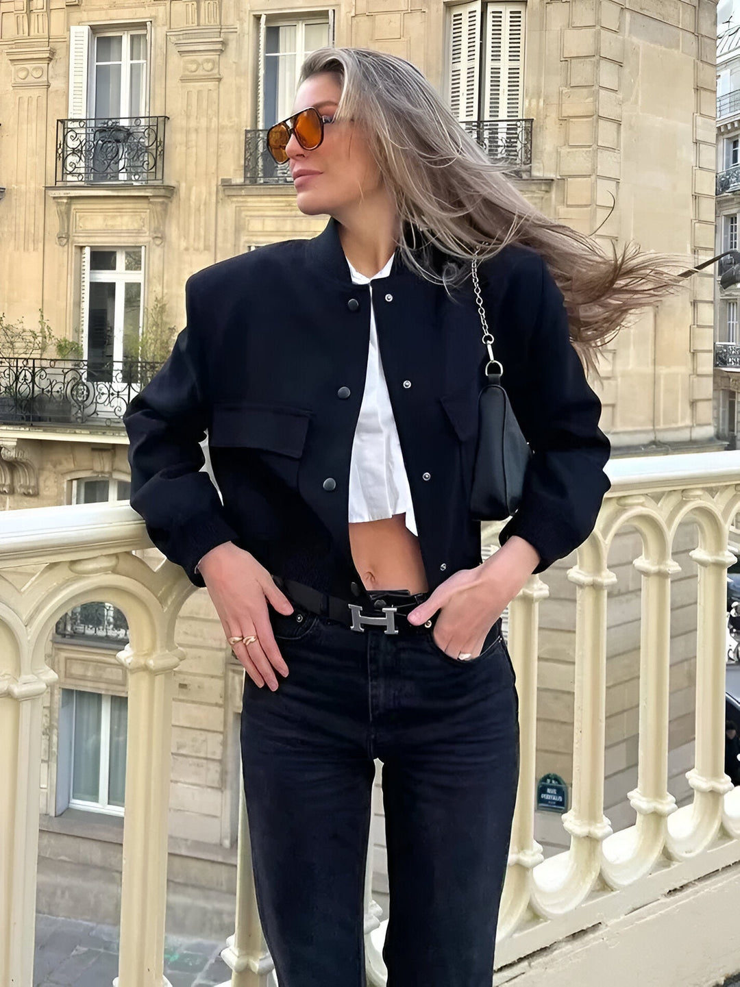 Donna | Women's Cropped Button-Down Bomber Jacket