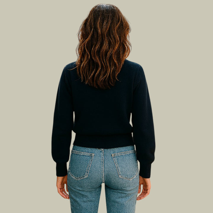 Cross Button V-Neck Wool Blend Sweater for Women