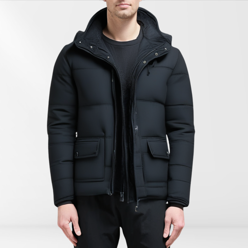 Men's Fleece Puffer Jacket Hooded Padded Coat