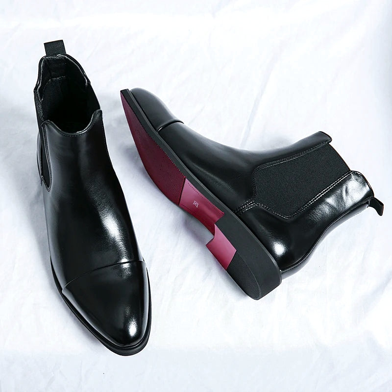 Men's Leather Chelsea Boots with Contrast Red Sole