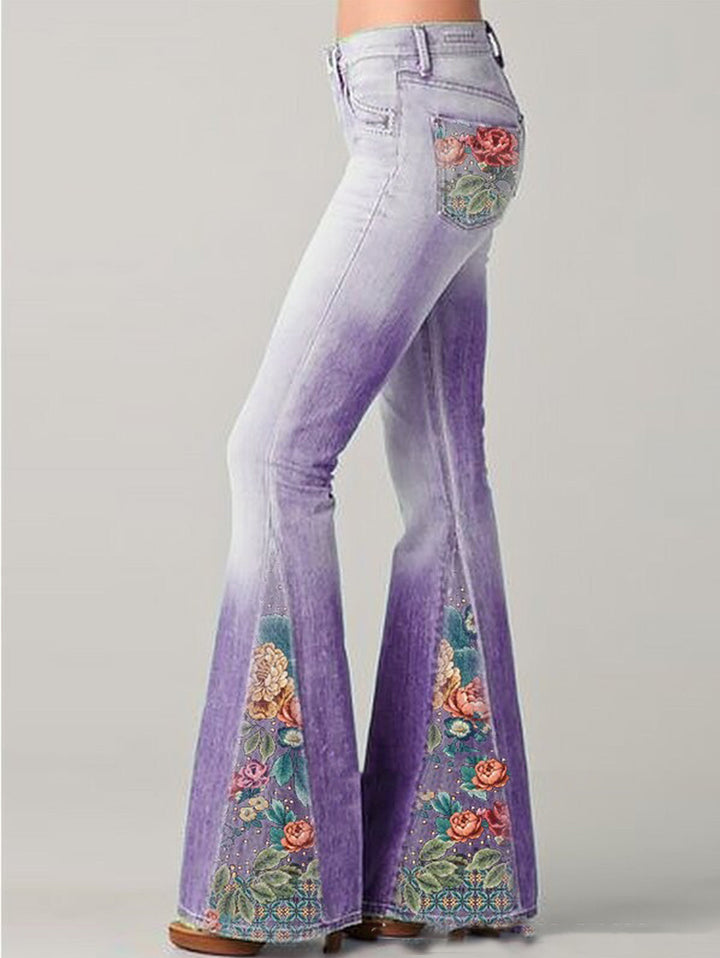 Ivy | Women's Bootcut Flower Embroidered Denim Jeans