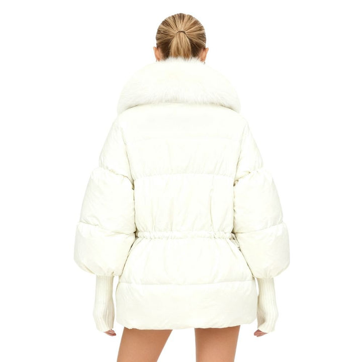 Banksia | Oversized Fox Fur Collar Down Puffer Coat – White
