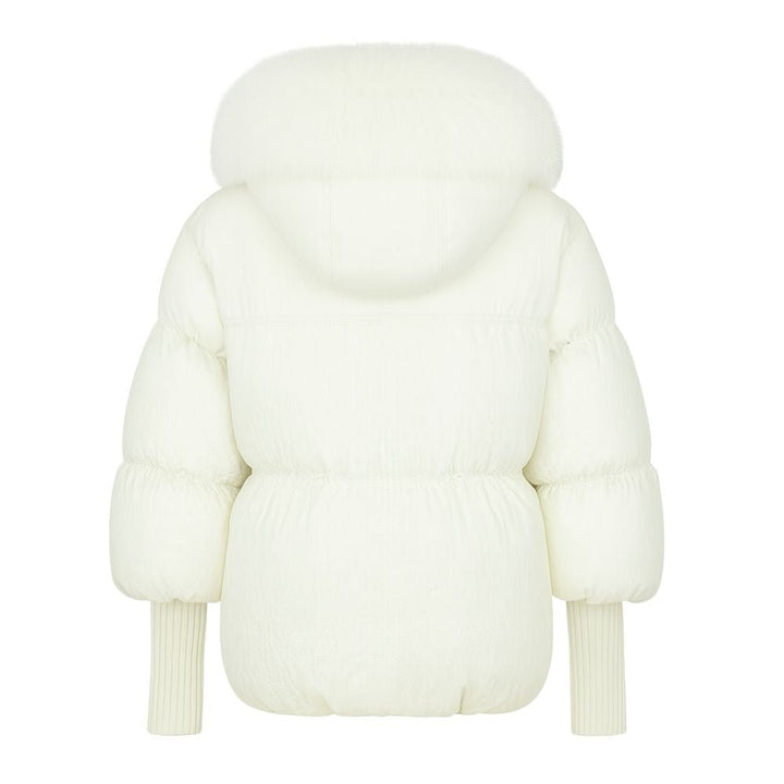 Banksia | Oversized Fox Fur Collar Down Puffer Coat – White