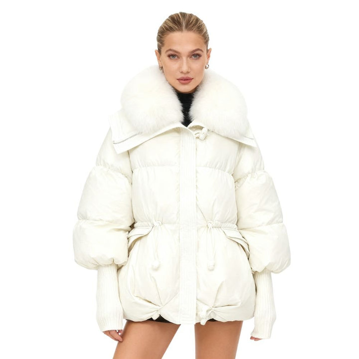 Banksia | Oversized Fox Fur Collar Down Puffer Coat – White