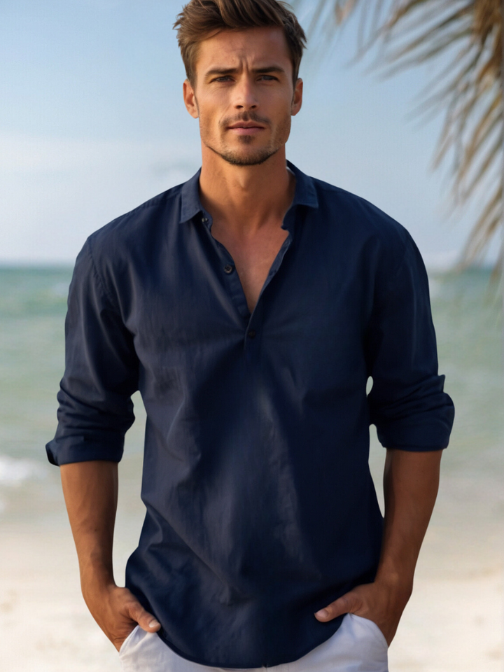 Men's Linen Shirt Relaxed Fit Breathable Beach Leisure Top