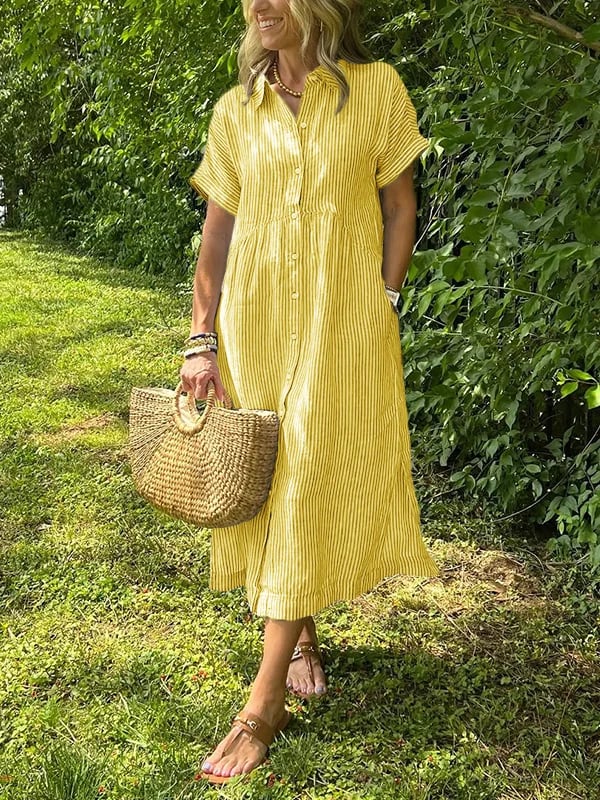 Lily | Women's Coastal Striped Button Midi Shirt Dress