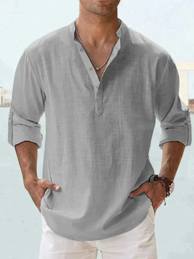 Men's Linen Shirt Relaxed Fit Breathable Beach Leisure Top
