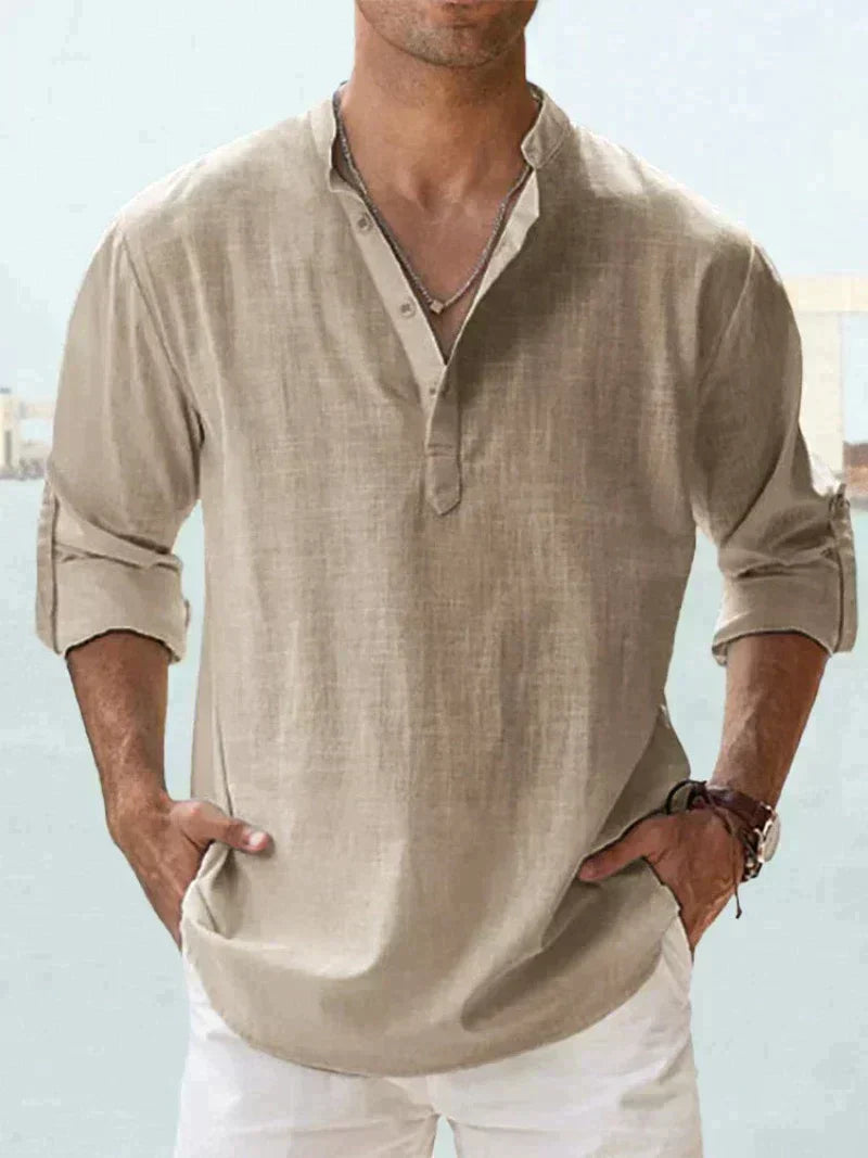 Men's Linen Shirt Relaxed Fit Breathable Beach Leisure Top