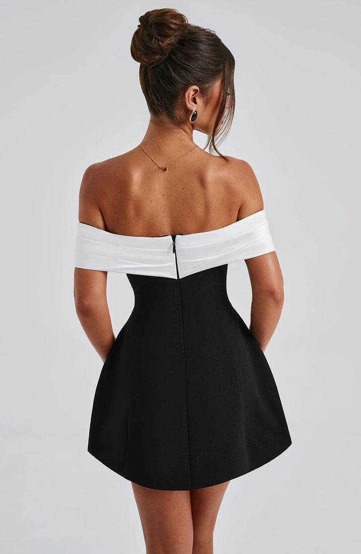 Noir Bloom Evening Party Mini Dress