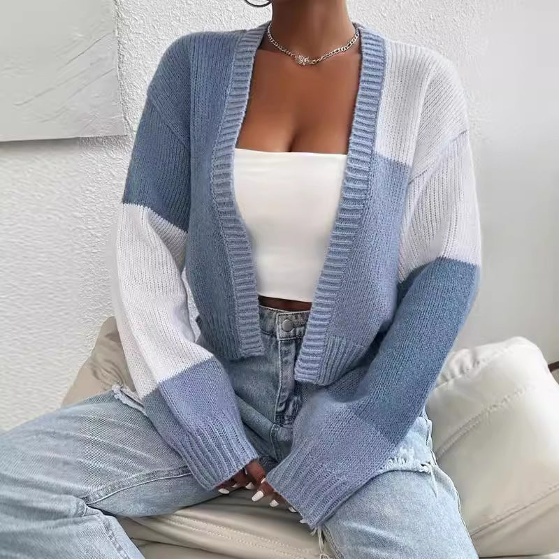 Joanna | Women's Cropped Color Block Cardigan